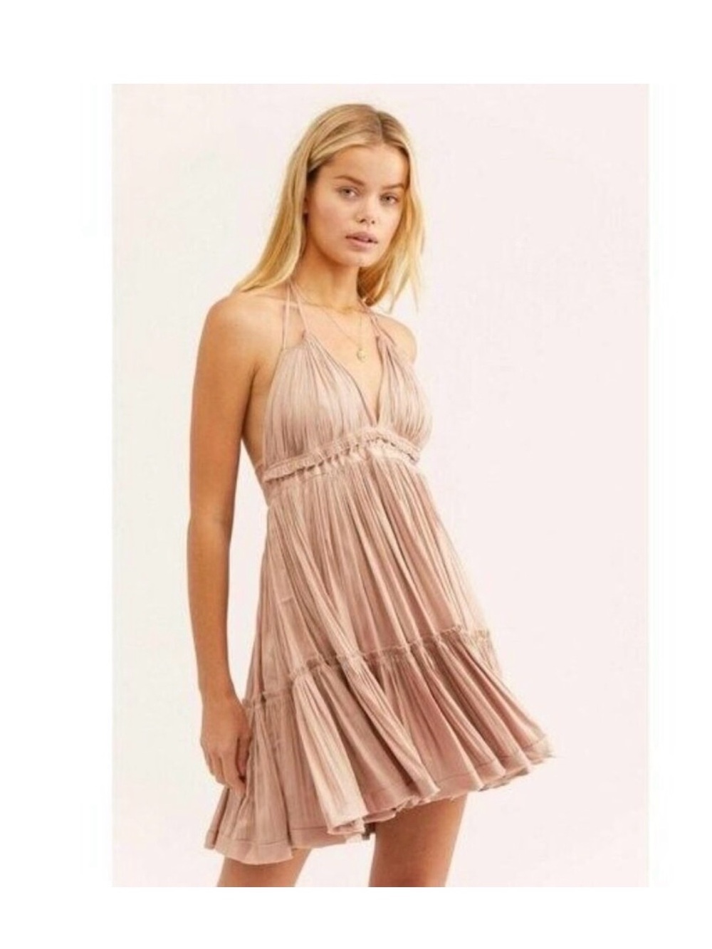 Free People Pleated Halter Mini Dress in Blush Pink